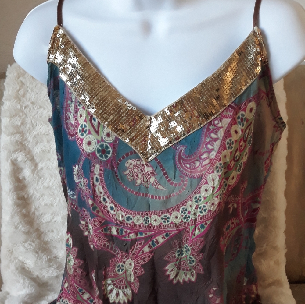 Cacama Gold Sequin Dusty Rose Paisley Cami Top Romantic Date Night
